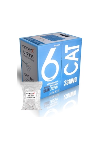 Apronx Cat6 23awg 305 Metre 0,50mm Gri Utp Kablo +100 Adet Ez Jak