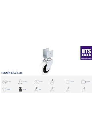 Hts 324 Gri Kısa U Tablalı 50x20 Mobilya Tekeri 4 Adet