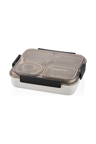 Bento 1200ml Lunchbox Tek Katlı 4 Bölmeli Ve Kaseli Çelik Sefer Tası Yemek Kutusu Siyah Bakır