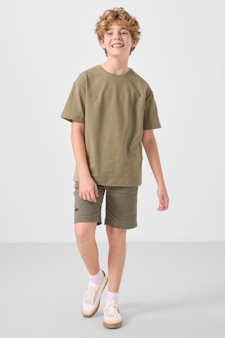 Koyu Bej-camel Pamuklu Oversize Fit Dokuma Hafif Esnek Chino Erkek Çocuk Şort Takım - 11277 Koyu Bej