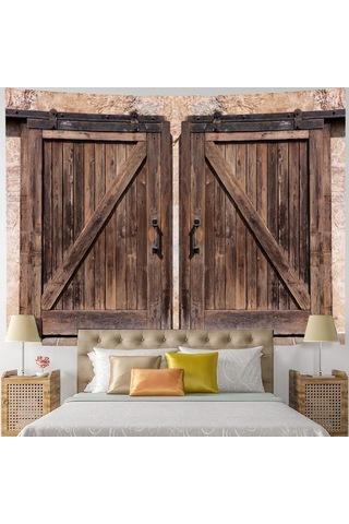 Novahub Ahşap Ahır Kapı Goblen Bohemio Vintage Hippi Halı Yatak Odası Dekoru Retro Estetik Boho Battaniye