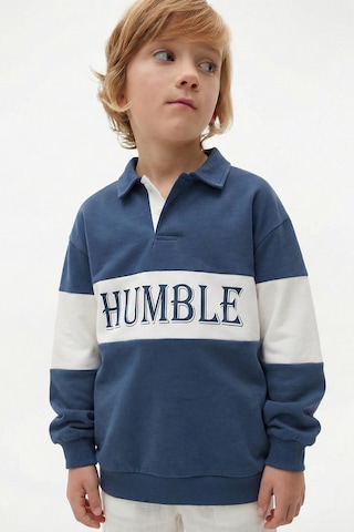Cigit Polo Yaka Baskılı Erkek Çocuk Sweatshirt - Lacivert