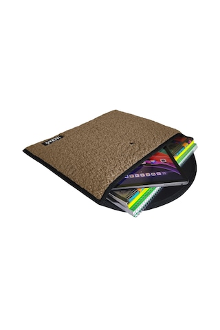 Jacbag Teddy Peluş Bej Çıtçıtlı Kadın Dosya Çanta Kitap Defter Tablet Notebook