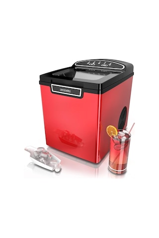 Arendo 1.8l Paslanmaz Çelik Buz Makinesi Bpa Free, Hızlı Üretim, 2 Boy Buz Seçeneği Özel Mutfak Aletleri Kırmızı