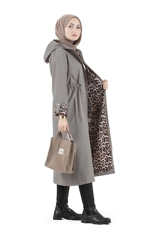 Sevitli Leopar Detaylı Trençkot-füme-2958-füme Füme