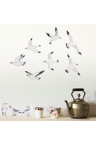 Cajuart Dekoratif 10 Parça Sevimli Martılar Ahşap Duvar Tablosu Kuş Duvar Dekoru