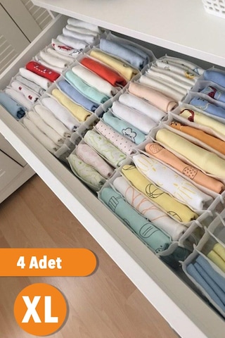 Serstil 4 Adet - Xlarge 8 Gözlü Çekmece Içi Düzenleyici Organizer 31 X 36 X 12 beyaz