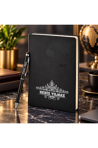 Bk Gift Kişiye Özel 378 Termo Deri Tarihli Ajanda & Siyah Touch Pen Tükenmez Kalem-13