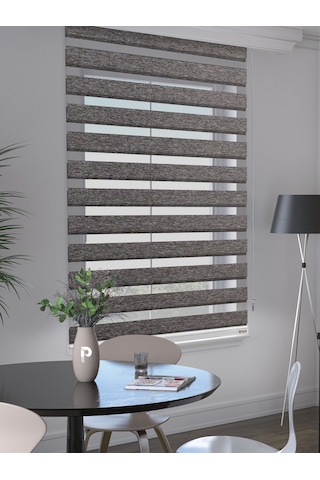 Br Perle Koyu Gri Renk Bambu Stor Zebra Perde Yüksek Kalite Alüminyum Kasa Koyu Gri