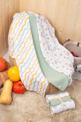 Luckka 3'lü Çok Amaçlı Müslin Örtü Seti - 75x75 Cm - Ztc200 Yeşil Yeşil