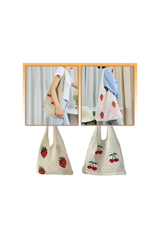 Kadınlar Büyük Kapasiteli Omuzdan Askili Çanta Sevimli Çilek Beyaz - Beyaz