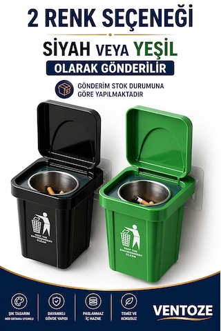 Çöp Kutusu Tasarımlı Duvar Küllüğü - Kapaklı Dekoratif Balkon Ofis Kül Tablası Paslanmaz Hazneli