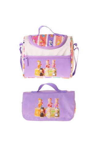 Kaukko Kids Kız Çocuk Cat Life Baskılı Mor - Krem Thermo Beslenme Çantası Ve Kalemlik Seti - Setkk-l5314