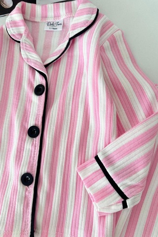 Minigimin Cicileri Çizgi Desenli Terlikli Kız Çocuk Pijama Takımı - Açık Pembe