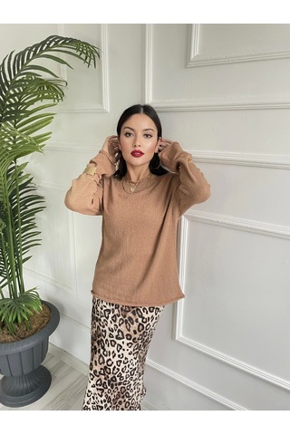 Keymoda Kadın Açık Yaka Uzun Kol Triko Camel Camel