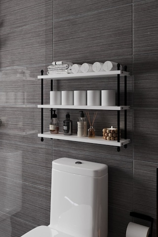İnci Klozet Arkası Banyo Düzenleyici, Klozet Üstü Raf 60 Cm Beyaz