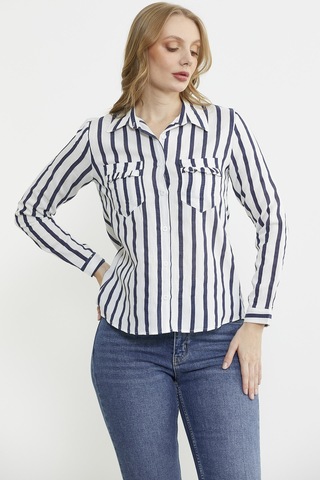 Cep Detaylı Çizgili Gömlek - Lacivert Lacivert
