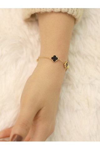14 Ayar Altın 5'li Siyah Yonca Bileklik Altın