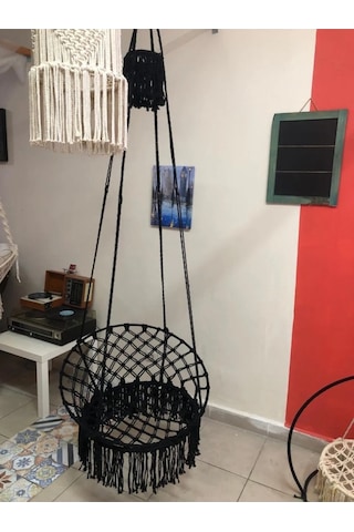 Makrome Özel Örgü Salıncak Siyah Renk Siyah