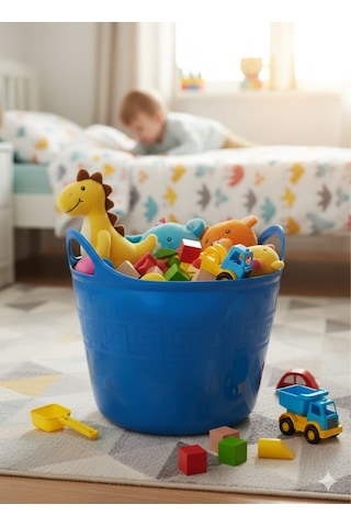 Mavi, Esnek Plastik Kova 20 Litre, Temizli Kovası, Esneyebilen Oyuncak Ve Çamaşır Sepeti Mavi