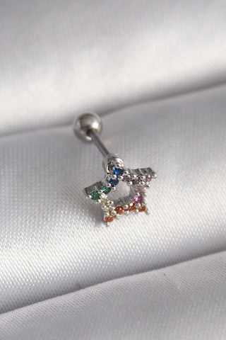 316l Çelik Gümüş Renk Renkli Zirkon Taşlı Yıldız Model Tragus Pi Çok Renkli