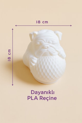 Bulldog Tasarımlı 3d Dekoratif Masa Lambası, Estetik Çocuk Odası Gece Lambası, Tealight 25 X 25 Cm Beyaz