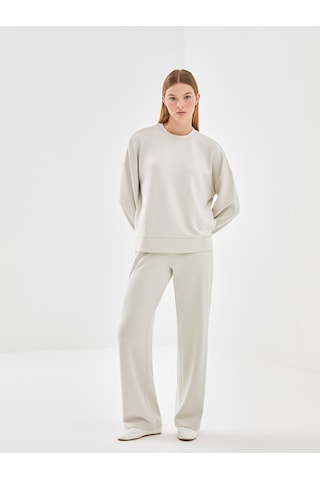 Lcw Vision Bej Bisiklet Yaka Oversize Kadın Sweatshirt