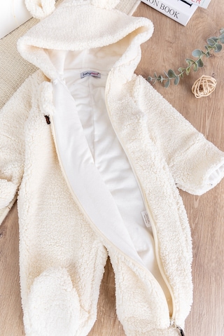 Kapüşonlu Kendinden Eldivenli Welsoft Kışlık Kız/erkek Bebek Tulum Krem