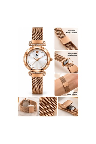 Hasır Mıknatıslı Kordon Rose Rengi Saat Bej - 93348704 Altın