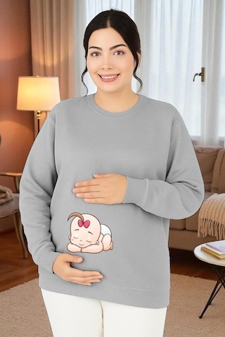 Benroma 3 İplik Penye Baskılı Hamile Sweatshırt
