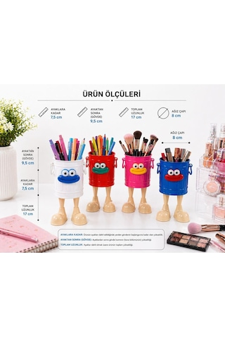 Pembe Gosi Özel Tasarım Ayaklı Pörtlek Gözlü Plastik Organizer Kalemlik Makyaj Kutusu Düzenleme Depolama - 1 Adet