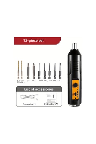 Xuweiwei 12 Adet Kablosuz Elektrikli Tornavida Seti 3 6v Şarjlı Matkap Usb Şarj Lityum Pil Ev Onarım Aksesuarlar