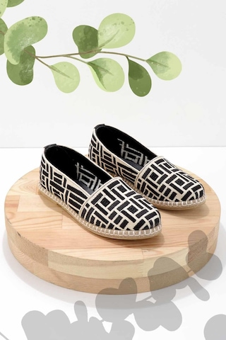 Bambi Bej Siyah Leather Kadın Espadril K01534070628 Siyah