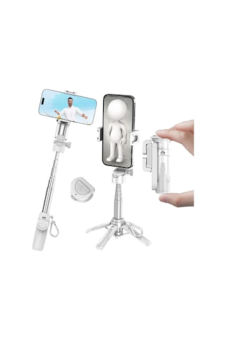 Jmary Mt-18 360 Derece Dönebilen Kumandalı Selfie Çubuğu Ve Tripod Beyaz