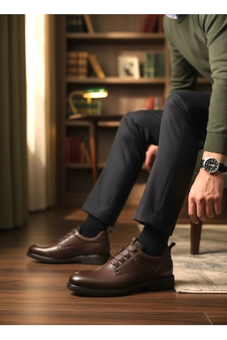 2267-smart İçi Dışı Duble Hakiki Deri Premium Serisi Eva Tabanlı Erkek Klasik Ayakkabı Kahverengi
