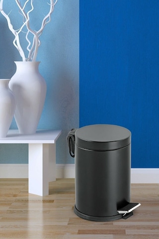 Siyah Renkli Paslanmaz Çelik Pedallı 12 Lt Çöp Kovası Siyah