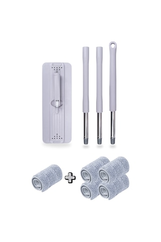 Trio Tablet Mop Seti 14 Lt Gri, 3 Hazneli Yıkama Durulama Kurulama Temizlik Seti + 4 Mikrofiber Mop