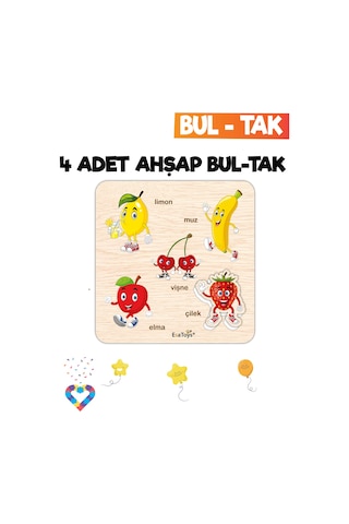 Eğitici 4 Adet Bul-tak Oyuncak Orman Hayvanları, İş Makineleri, Meyveler Ve Taşıtlar