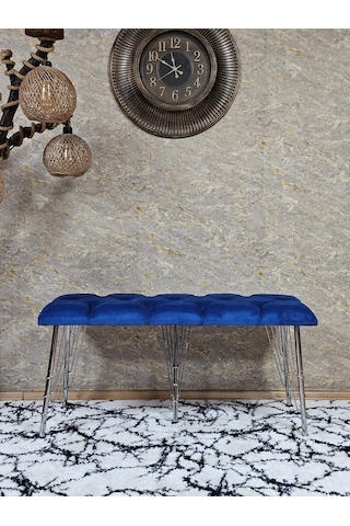 Zafir Metal Krom Tel Ayaklı 100 Cm Puf Bench - Puf - Bench - Oturak - Mutfak Oturağı - Antre Oturağı Mavi