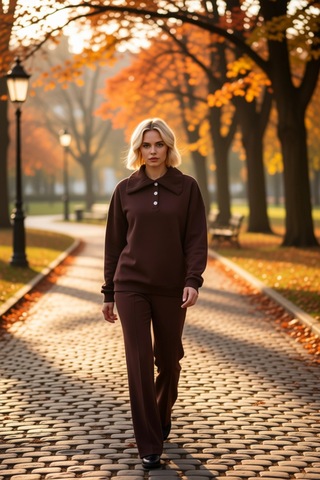 Benerly Kadın Polo Yaka Düşük Kol Örme Sweatshirt Fonksiyonel Dayanıklı K Kahverengi