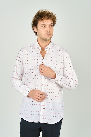 De Leone Erkek Slim Fit Uzun Kollu Desenli %100 Pamuk Gömlek 2043 Kırmızı Kırmızı