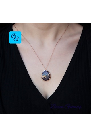 Rose Yuvarlak Doğal Yakut Taşlı Kolye Rose - Gold - Gümüş