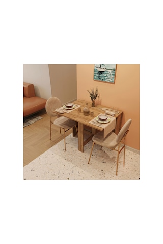 Pratik Katlanır Mutfak Yemek Çalışma Masası - 6 Kişilik - %100 Mdf Kahverengi