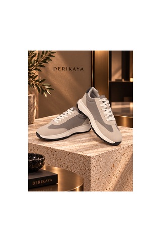 Derikaya Erkek Bağcıklı Kontrast Tabanlı Günlük Sneaker Bej