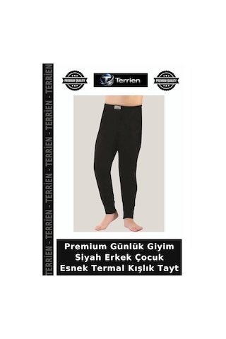 Terrien Premium Günlük Giyim Siyah Erkek Çocuk Esnek Termal Kışlık Tayt