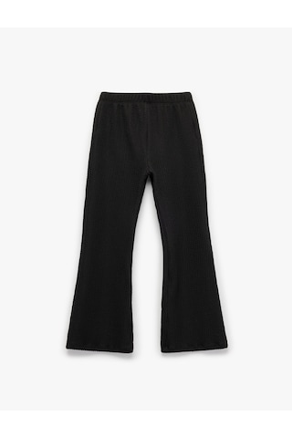Koton Beli Lastikli Dokulu Basic İspanyol Paça Pantolon Siyah 6wkg40020ak Siyah