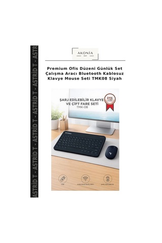 Premium Ofis Düzeni Günlük Set Çalışma Aracı Bluetooth Kablosuz Klavye Mouse Seti Tmk08 Siyah