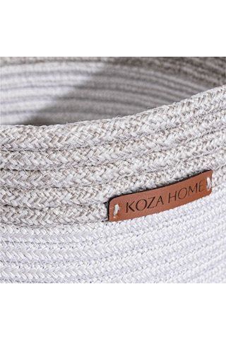 Koza Home Cesta El Yapımı Pamuklu Beyaz Gri Hasır Dekoratif Sepet 25x45 CM