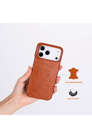 Bloomcase Ultimate Jacket Urban Tan Apple Uyumlu iPhone 17 Pro Max 6.9" Hakiki Deri Kılıf Taba