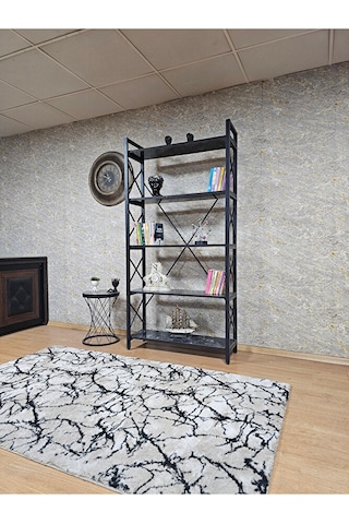 Siyah Boyalı Kitaplık - 5 Raflı Suntalem Lüks Kitaplık Siyah Merm Çok Renkli